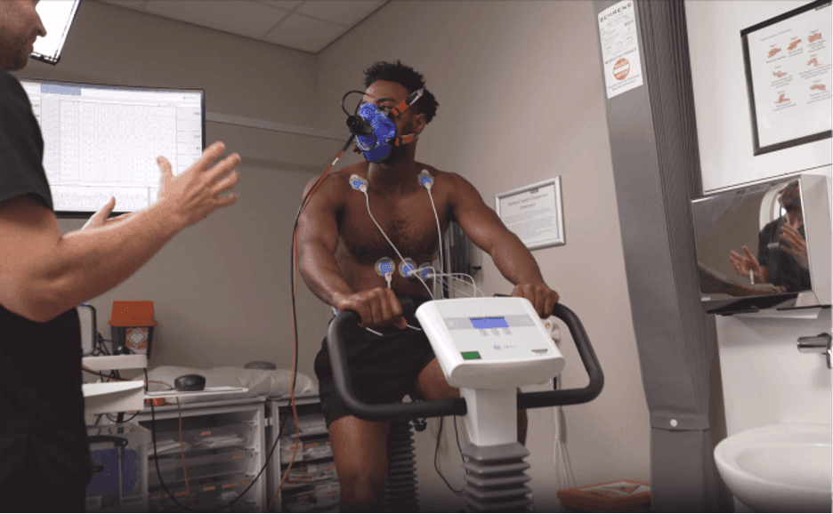 Man completing VO2 bike testing